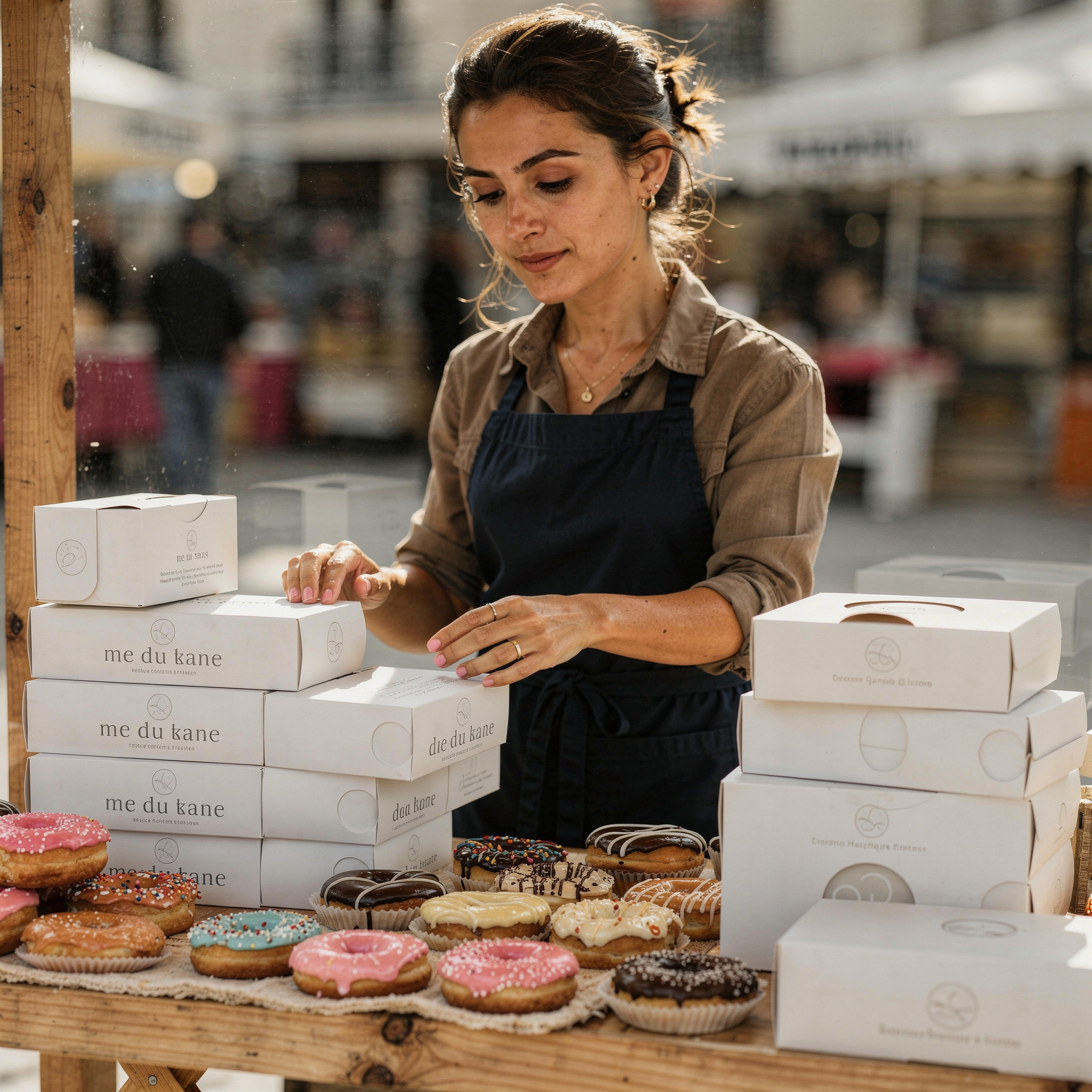 Vendeuse de donuts au marché